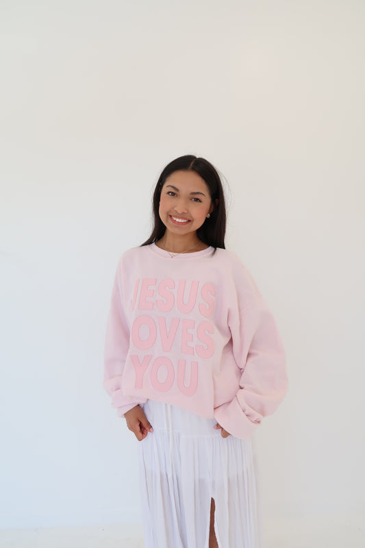 The Jesus Loves You Sweatshirt Light Pink