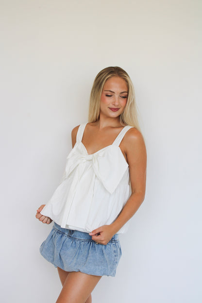 White Bubble Bow Top