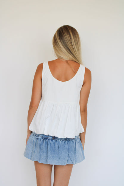 White Bubble Bow Top