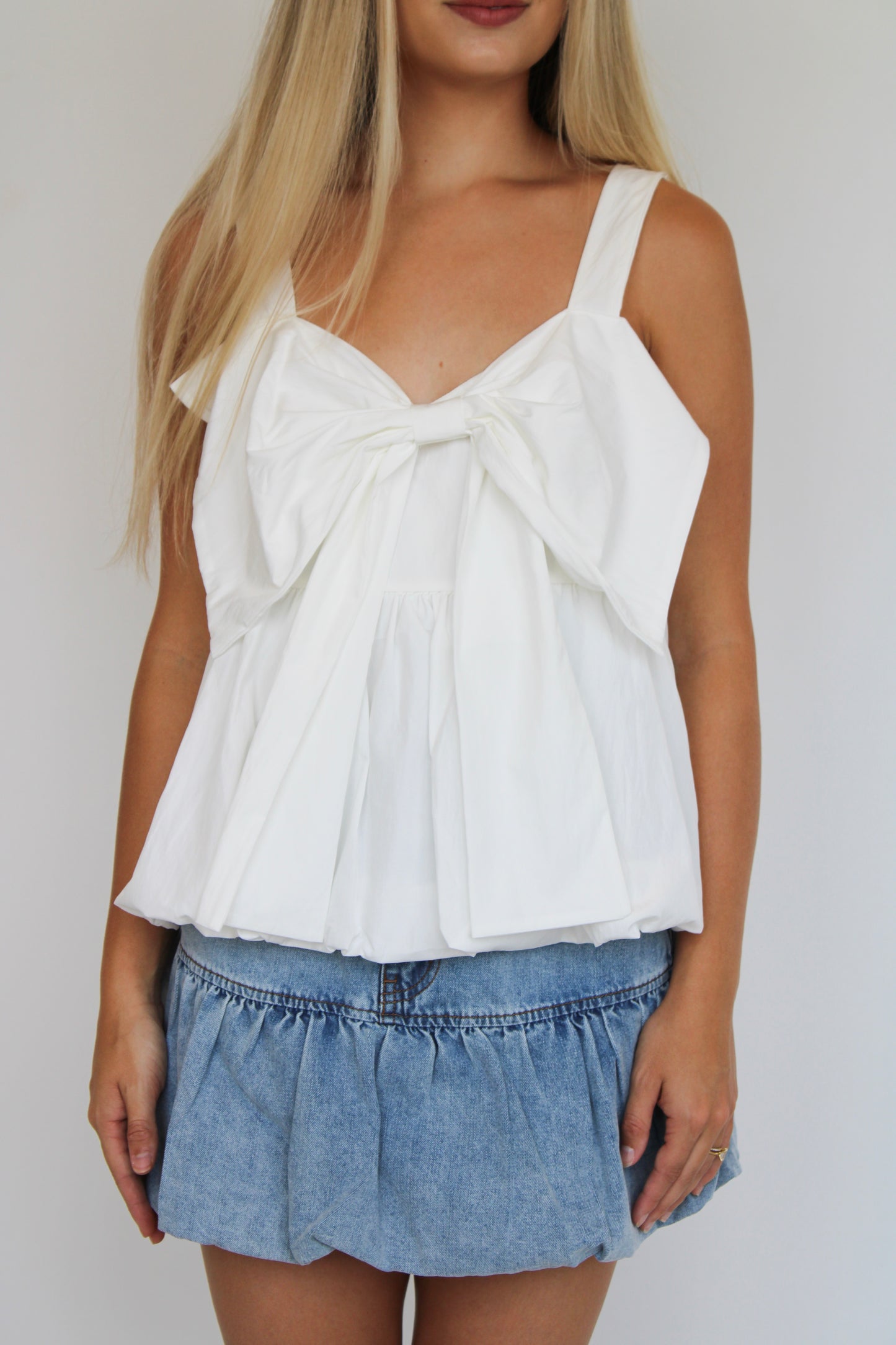 White Bubble Bow Top