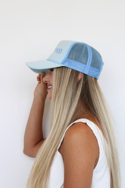 Cotton Candy Blue "God is Good" Trucker Hat