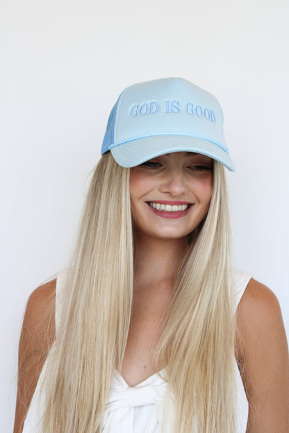 Cotton Candy Blue "God is Good" Trucker Hat