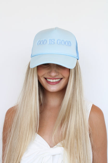 Cotton Candy Blue "God is Good" Trucker Hat