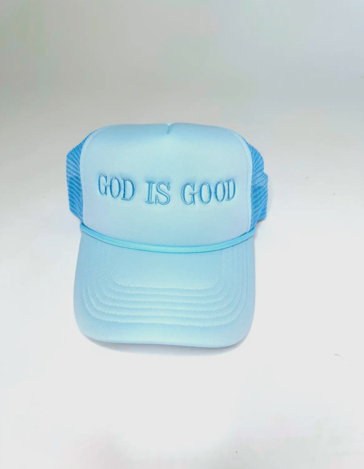 Cotton Candy Blue "God is Good" Trucker Hat